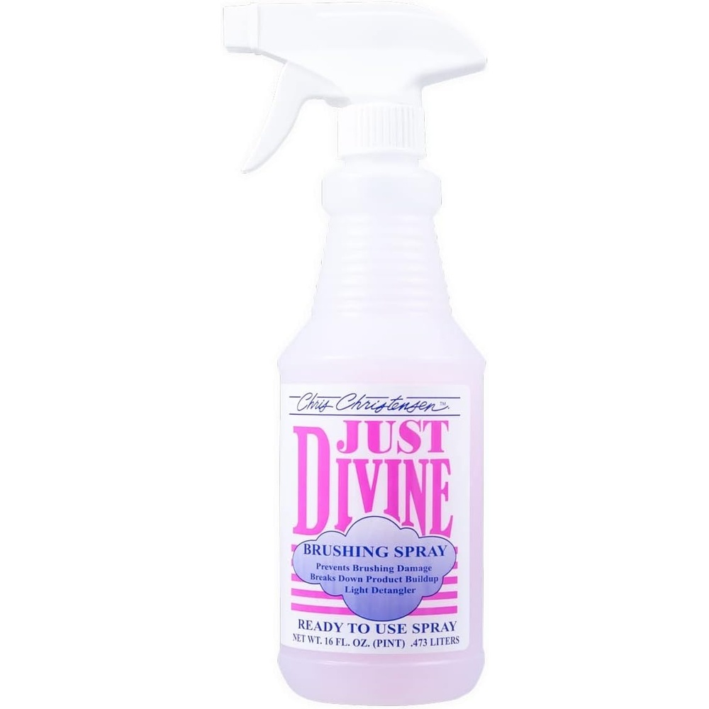 image:imageChris Christensen Just Divine Dog Brushing Spray Groom Like a Professional Prevents Brushing Damage Light Detangler Ready to Use All Coat Types Made in USA 16oz16 oz Spray