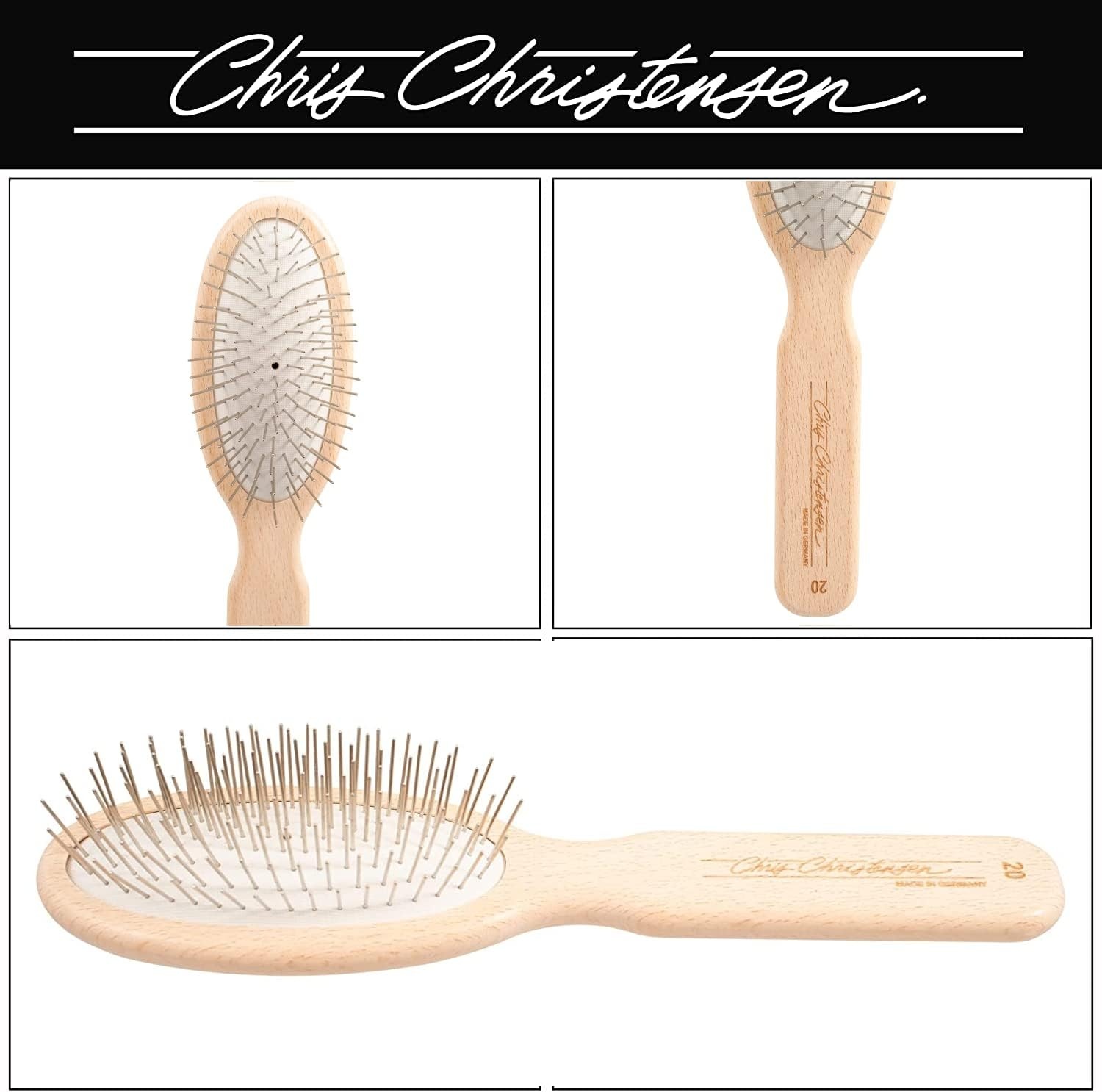 image:imageChris Christensen Grooming Bundle Original Series 20mm Oval Pin Brush 75 in Greyhound Style FineCoarse Comb Ice on Ice Detangling Spray 16 oz Groom Like a Professional Made in USA