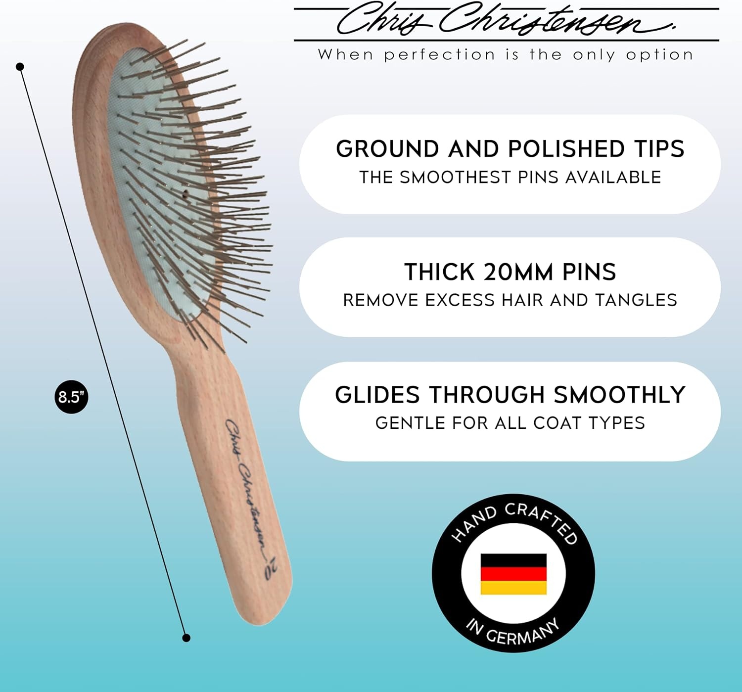 image:imageChris Christensen Grooming Bundle Original Series 20mm Oval Pin Brush 75 in Greyhound Style FineCoarse Comb Ice on Ice Detangling Spray 16 oz Groom Like a Professional Made in USA