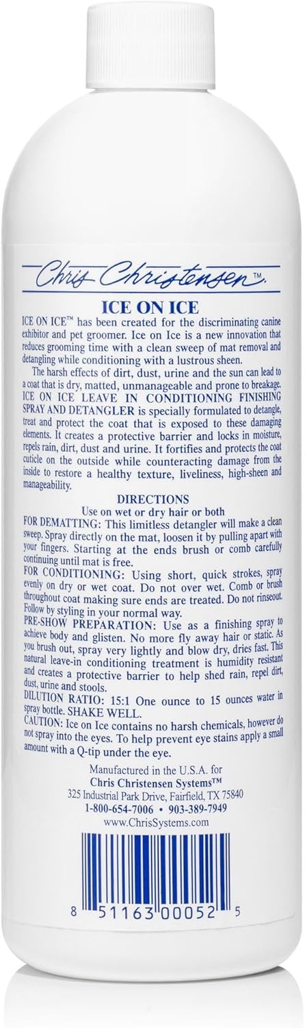 image:imageChris Christensen Ice on Ice Detangler and Finishing Dog Spray Concentrated Formula Makes 2 Gallons Helps BrushComb Glide Through Coat Conditions No Residue All Coat Types Made in USA 16 oz