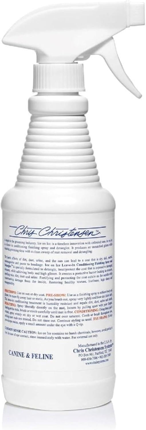 image:imageChris Christensen Ice on Ice Detangler and Finishing Dog Spray Groom Like a Professional Ready to Use Helps BrushComb Glide Through Coat Conditions No Residue All Coat Types Made in USA 16 oz