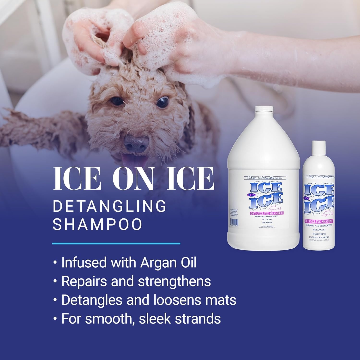 image:imageChris Christensen Ice on Ice Strengthening Dog Shampoo Groom Like Professional Revives Dry Damaged Coats amp Strands All Coat Types Made in USA 16oz1gal