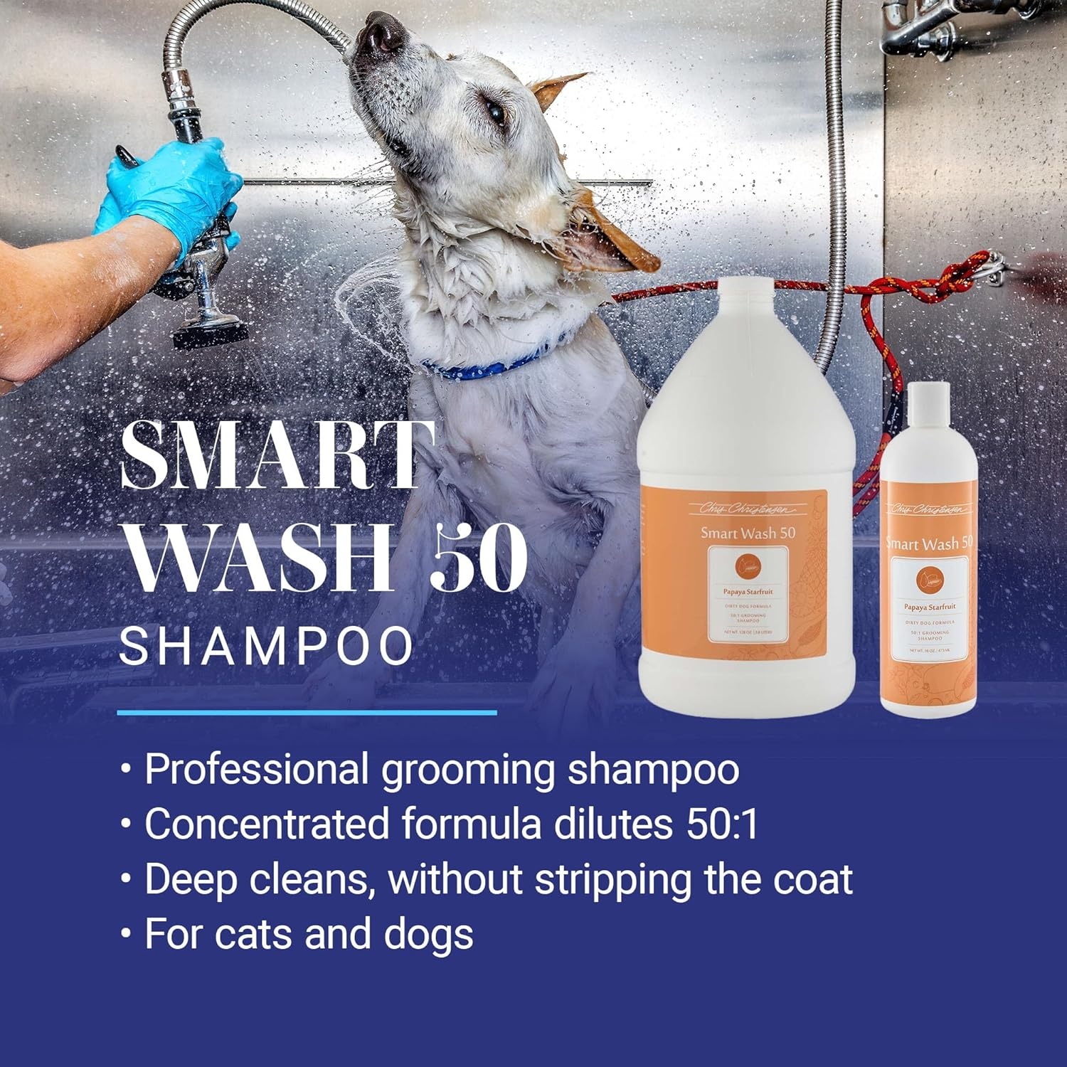 image:imageChris Christensen Smartwash50 Hydrating Blend Ultra Concentrated Dog Shampoo Makes Up to 50 Bottles Groom Like A Professional Delightfully Fragranced Suitable for All Coats Made in USA 16 OzPapaya Starfruit 16 Oz