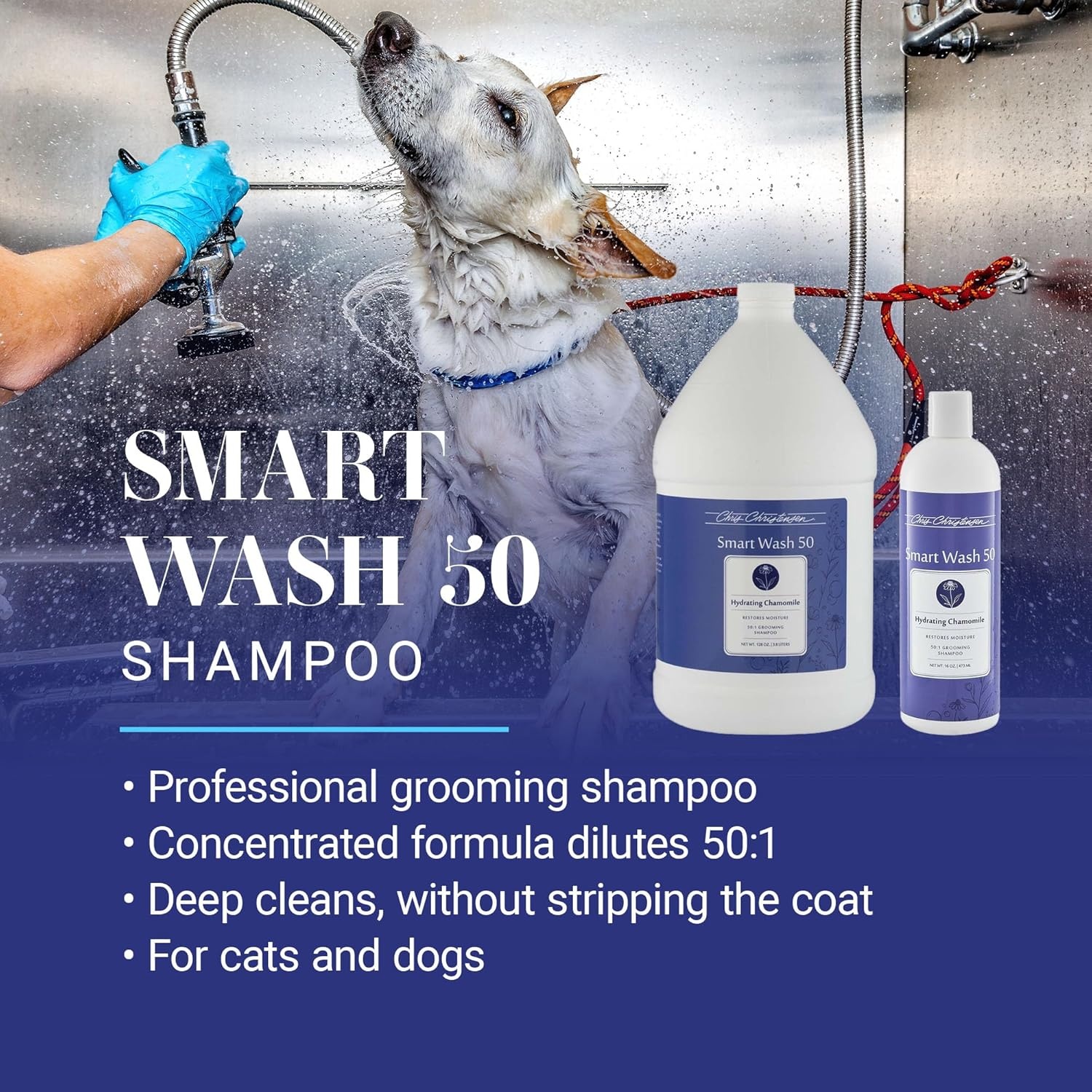 image:imageChris Christensen Smartwash50 Hydrating Blend Ultra Concentrated Dog Shampoo Makes Up to 50 Bottles Groom Like A Professional Delightfully Fragranced Suitable for All Coats Made in USA 16 OzHydrating Chamomile 1 Gallon