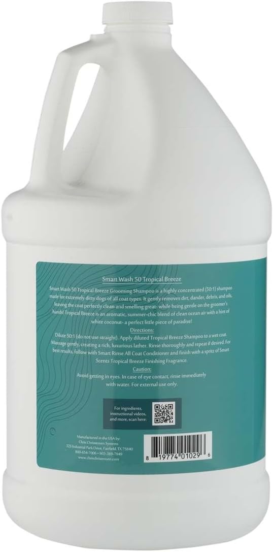 image:imageChris Christensen Smartwash50 Hydrating Blend Ultra Concentrated Dog Shampoo Makes Up to 50 Bottles Groom Like A Professional Delightfully Fragranced Suitable for All Coats Made in USA 16 OzTropical Breeze 1 Gallon