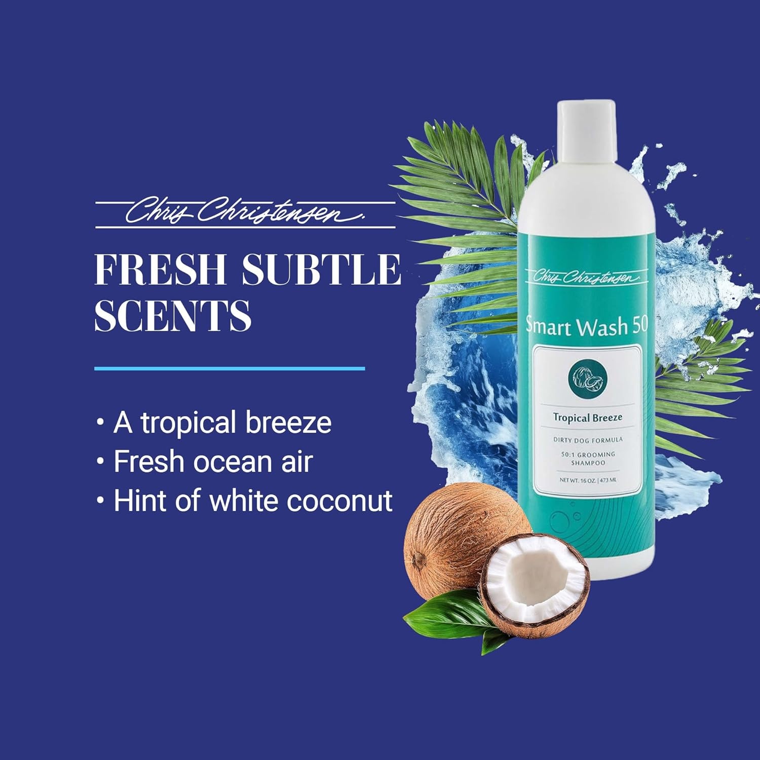 image:imageChris Christensen Smartwash50 Hydrating Blend Ultra Concentrated Dog Shampoo Makes Up to 50 Bottles Groom Like A Professional Delightfully Fragranced Suitable for All Coats Made in USA 16 OzTropical Breeze 1 Gallon