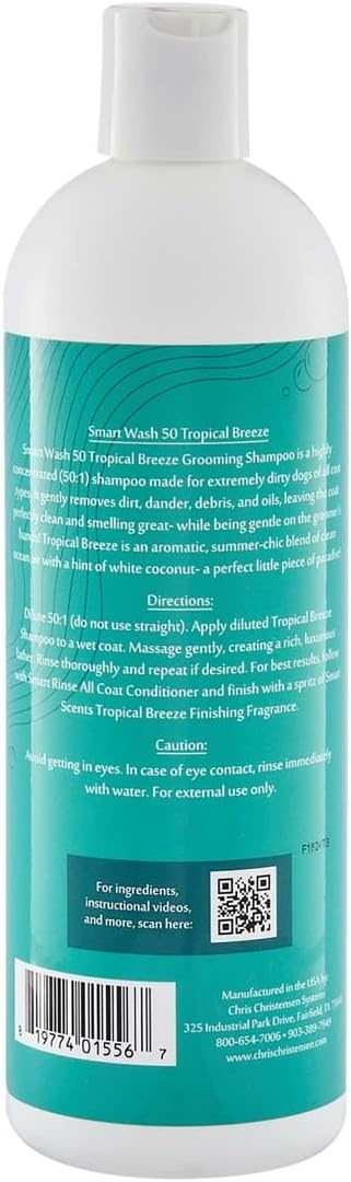 image:imageChris Christensen Smartwash50 Hydrating Blend Ultra Concentrated Dog Shampoo Makes Up to 50 Bottles Groom Like A Professional Delightfully Fragranced Suitable for All Coats Made in USA 16 OzTropical Breeze 16 Oz