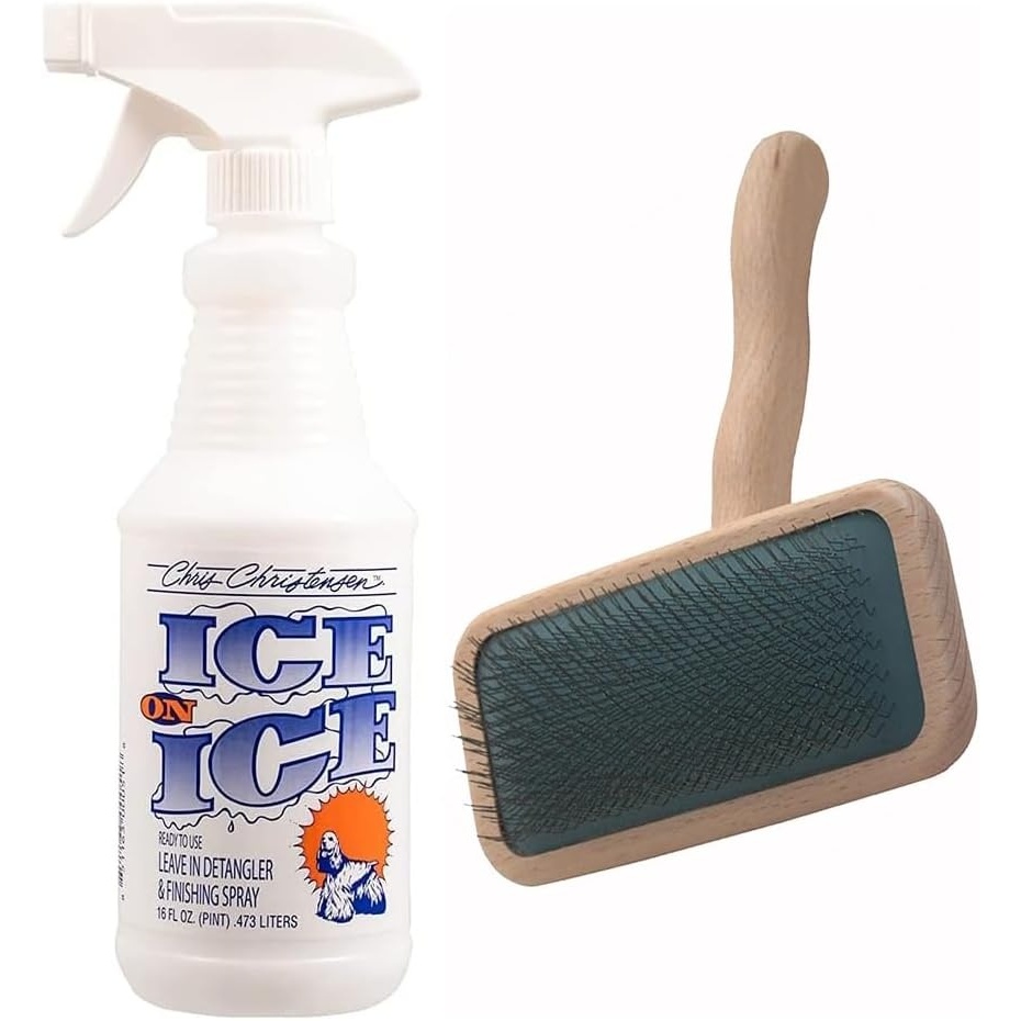 image:imageChris Christensen Detangle and Finishing Bundle Ice on Ice Detangler Adds Elasticity amp Strength Mark III Slicker Brush with Stainless Steel Pins