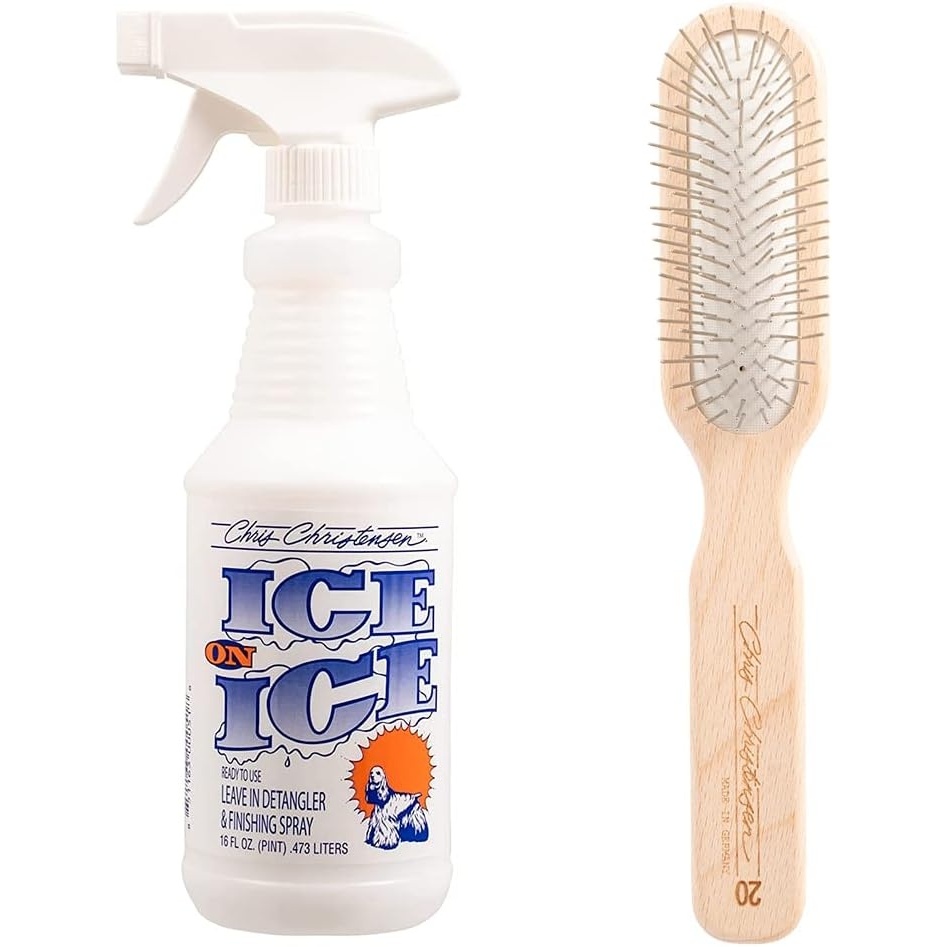 image:imageChris Christensen Detangle and Finishing Spray Bundle Ice on Ice Detangler Adds Elasticity amp Strength 20mm Oblong Original Series Brush with Stainless Steel Pins
