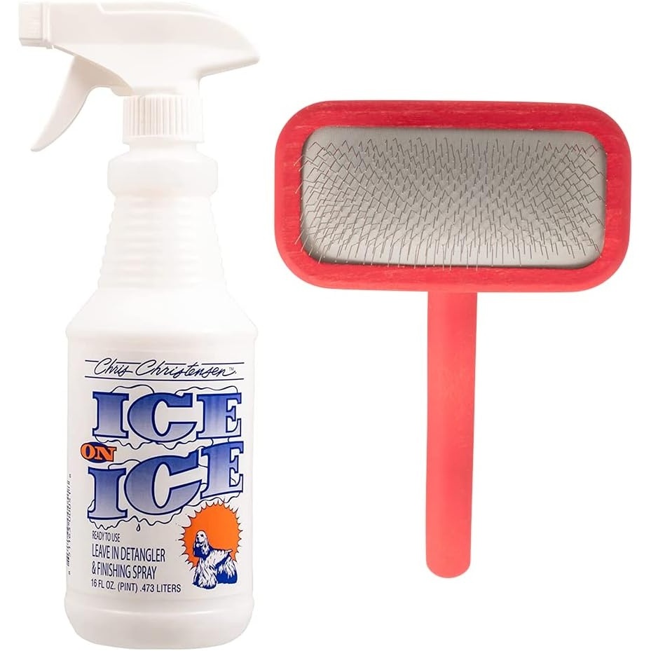 image:imageChris Christensen Detangler amp Finishing Spray Brush Bundle Ice on Ice Detangler Adds Elasticity amp Strength Mark II Red Slicker Brush with Stainless Steel Pins