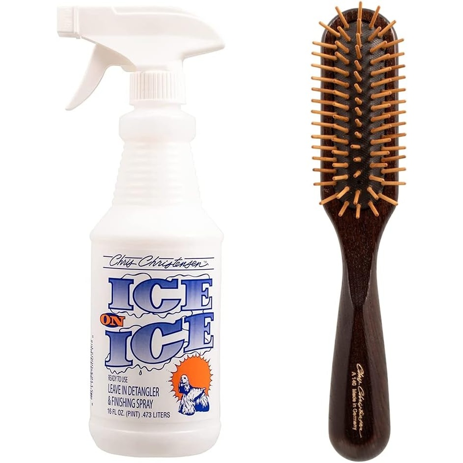 image:imageChris Christensen Ice on Ice Detangle and Finishing Spray Wood Pin Series Brush Bundle Adds Elasticity amp Strength Static Free Dog Brush White Oblong