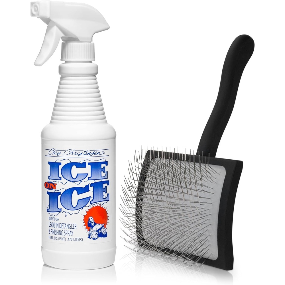 image:imageChris Christensen Ice on Ice Detangler amp Finishing Spray Adds Elasticity amp Strength Big K Slicker Large Brush for Detangling and Fluffing