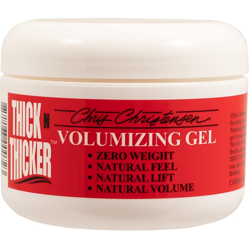 image:imageChris Christensen Pet Volumizing Gel 8 oz Thick N Thicker Volumizing Jar Groom Like a Professional Builds Body and Volume Manageable and Moldable Easy to Style Made in the USA