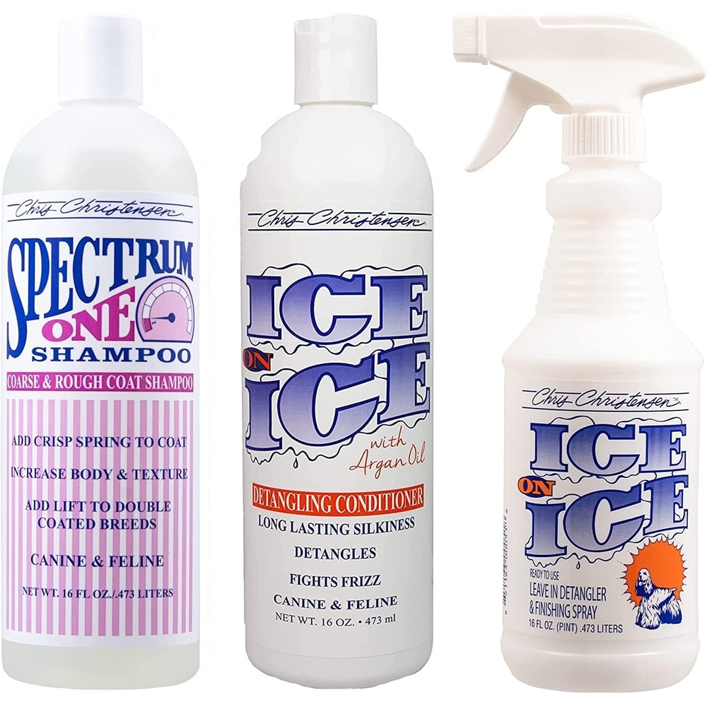 image:imageChris Christensen Shampoo amp Conditioner 16 oz Bundle Spectrum One Shampoo Ice on Ice Detangling Conditioner DentanglingFinishing Spray Groom Like a Professional Made in USA