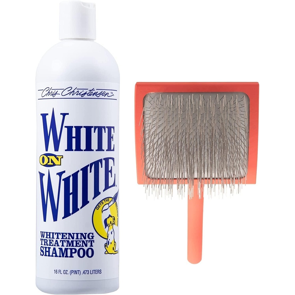 image:imageChris Christensen Shampoo amp Slicker Brush Bundle White on White Shampoo 16 oz Color Treatment Big G Slicker Brush Large Perfect for Doodles Groom Like a Professional Made in USA