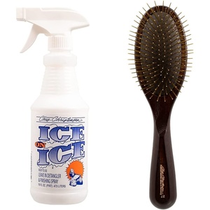 image:imageChris Christensen Detangle and Finishing Spray  Dog Brush Bundle Ice on Ice Detangler amp Finishing Spray Adds Elasticity amp Strength  27mm Oval Fusion Series Pin Brush Brass Pins