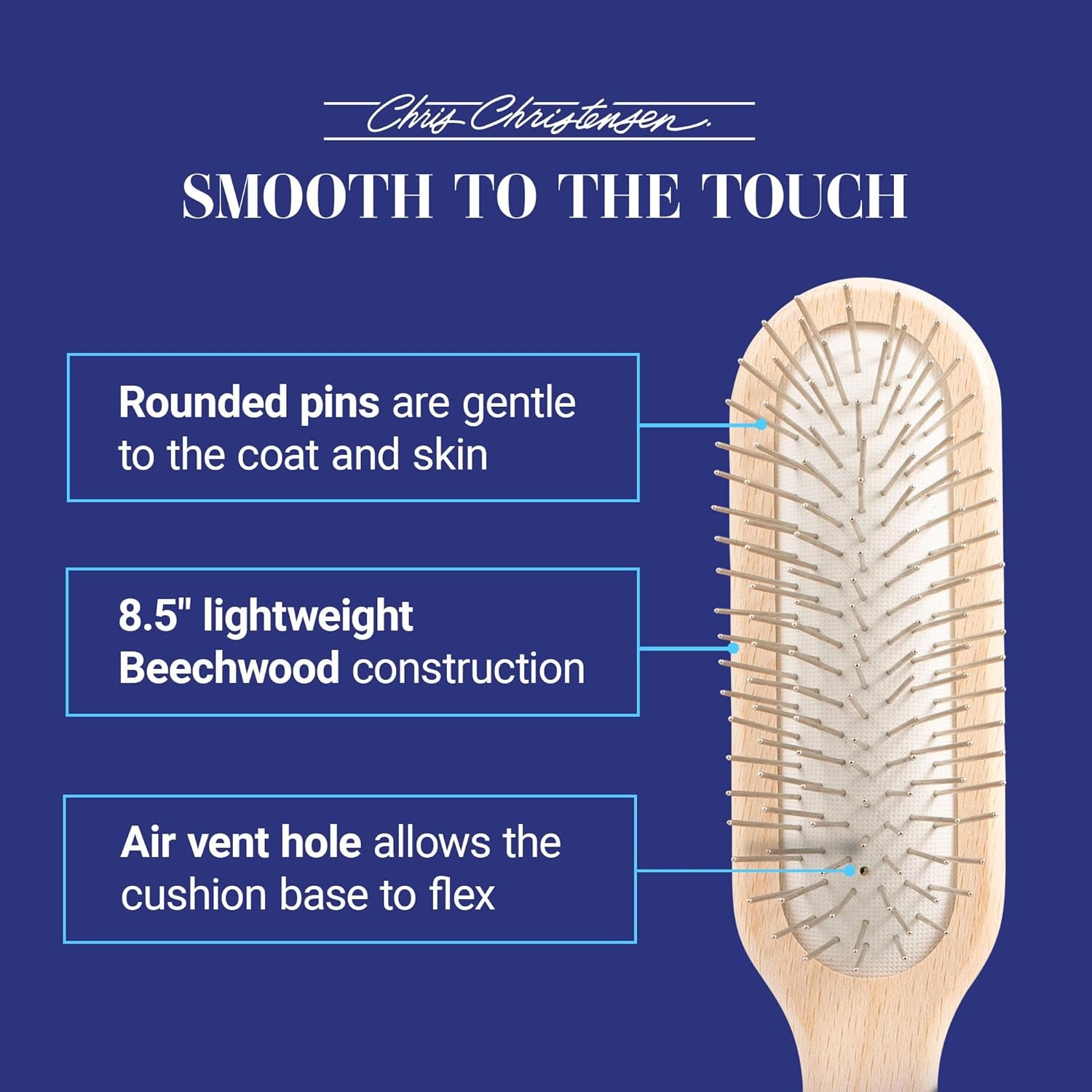 image:imageChris Christensen 20 mm Oblong Pin Dog Brush Original Series Groom Like a Professional Stainless Steel Pins Lightweight Beech Wood Body Ground and Polished TipsBrown