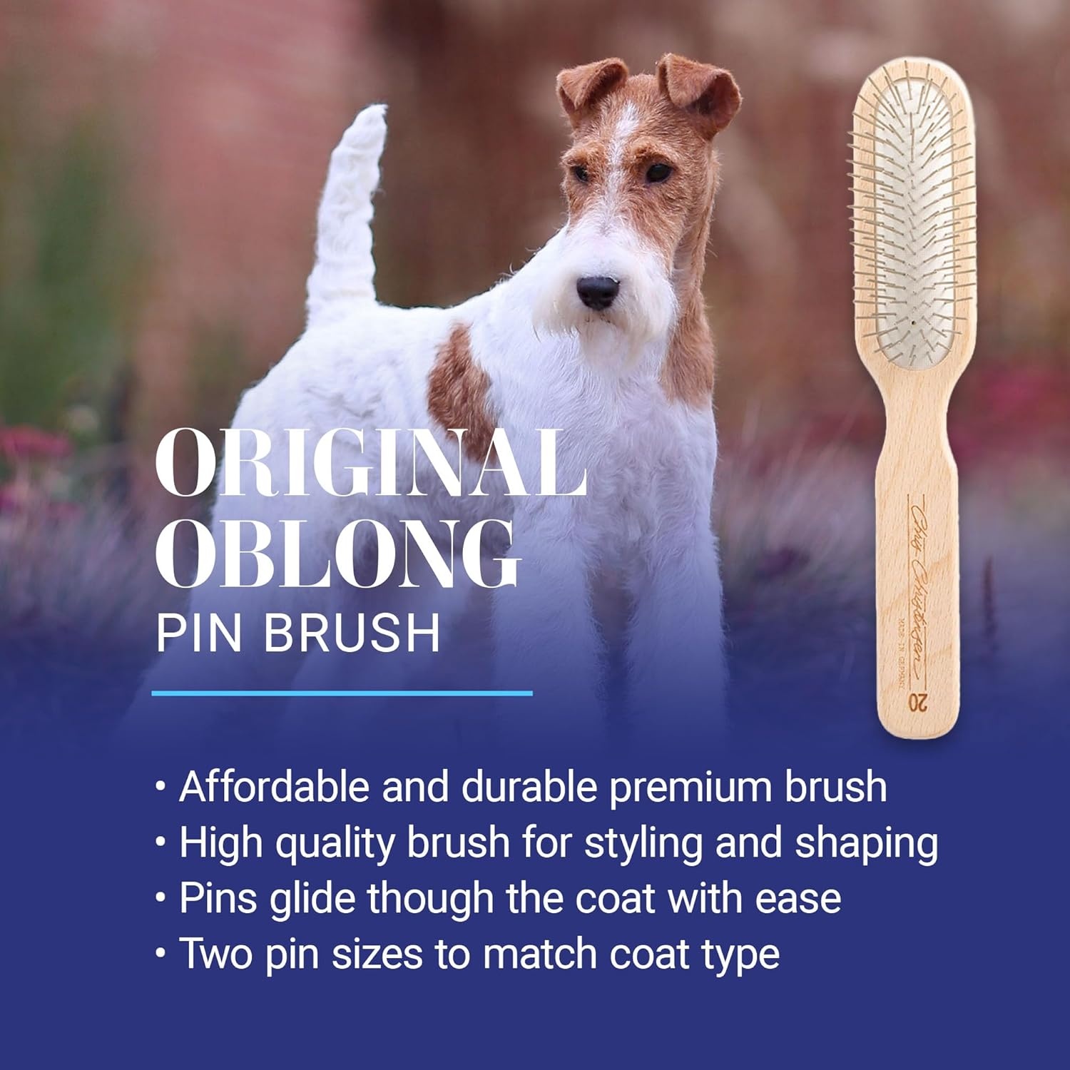 image:imageChris Christensen 20 mm Oblong Pin Dog Brush Original Series Groom Like a Professional Stainless Steel Pins Lightweight Beech Wood Body Ground and Polished TipsBrown