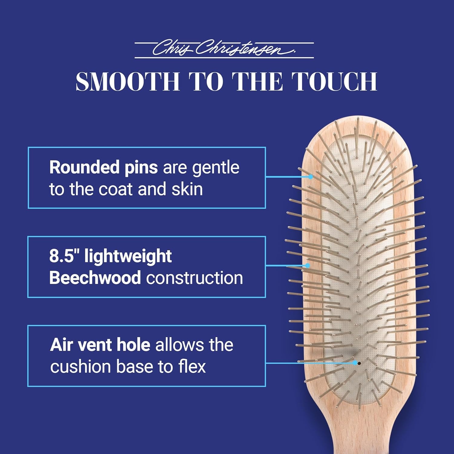 image:imageChris Christensen 20 mm Oblong Pin Dog Brush Original Series Groom Like a Professional Stainless Steel Pins Lightweight Beech Wood Body Ground and Polished TipsBrown