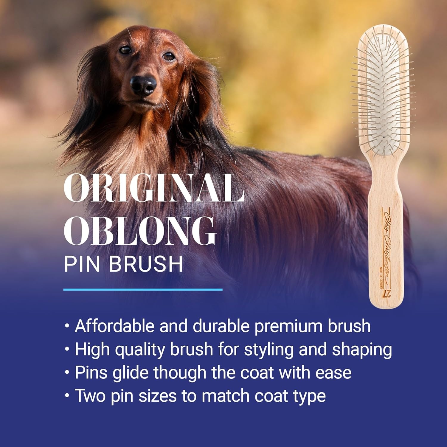 image:imageChris Christensen 20 mm Oblong Pin Dog Brush Original Series Groom Like a Professional Stainless Steel Pins Lightweight Beech Wood Body Ground and Polished TipsBrown