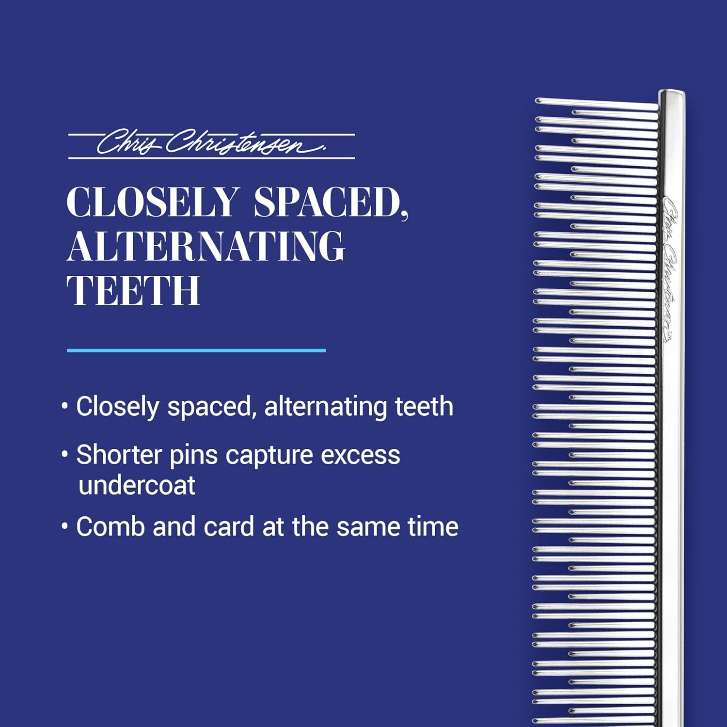 image:imageChris Christensen 6in CatCarding Dual Tooth Butter Comb Groom Like a Professional Rounded Corners Prevent Friction and Breakage Solid Brass Spin with Steel Teeth Chrome Finish