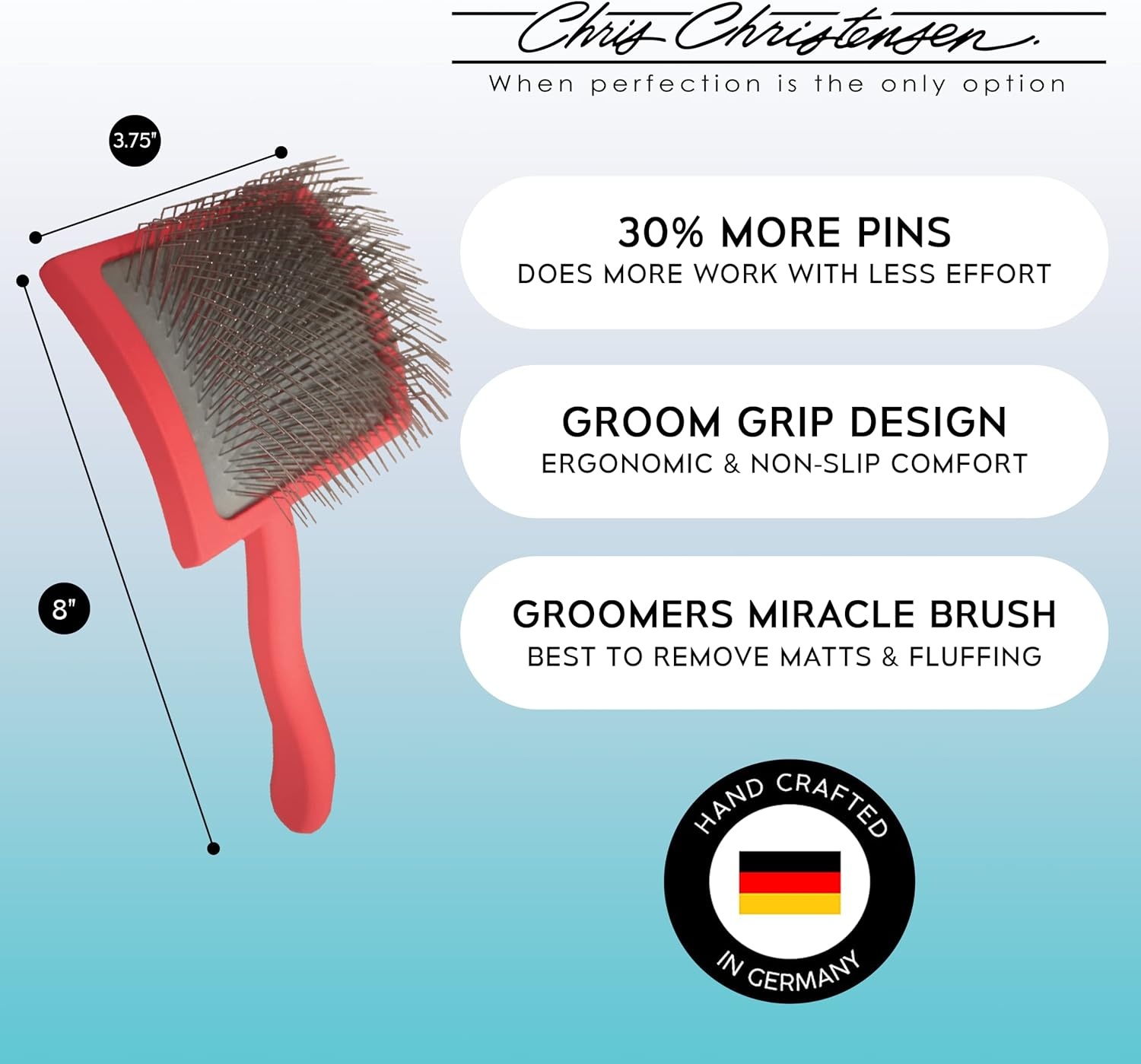 image:imageChris Christensen Brush and Comb Bundle Big G Slicker Brush 000 75 inch Greyhound Style Fine Coarse Comb 27mm Original Series Oval Pin Brush