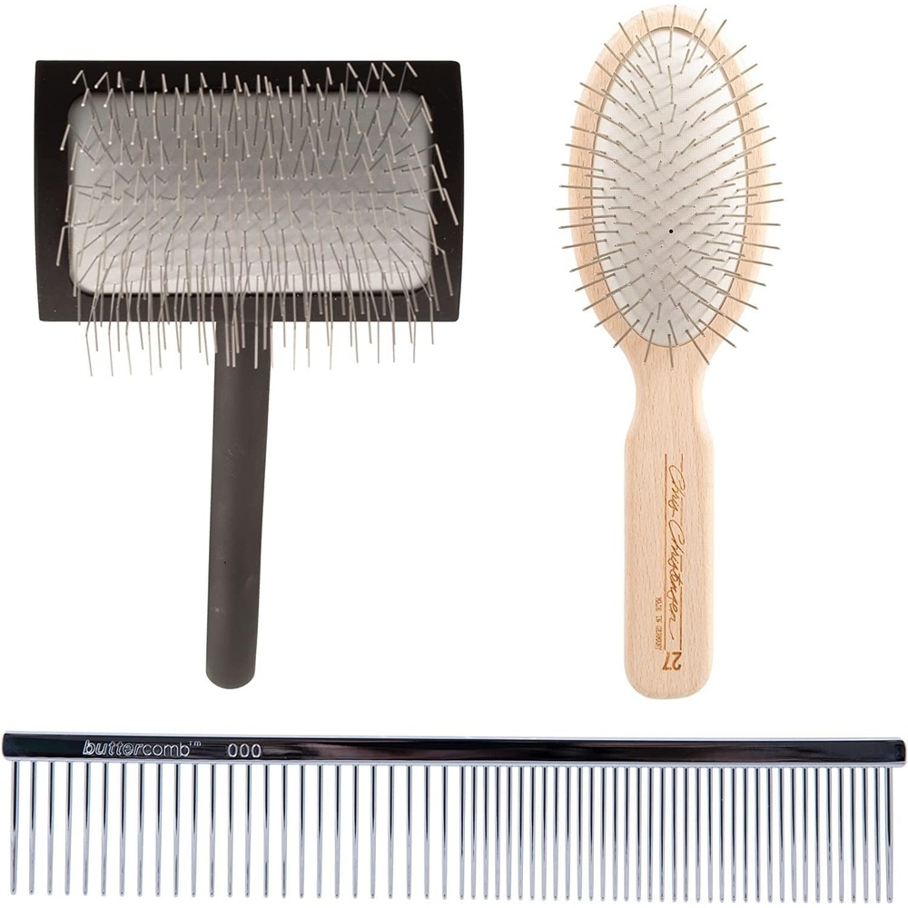 image:imageChris Christensen Brush amp Comb Bundle Big K Slicker 000 75 in Greyhound Style FineCoarse Comb 27mm Original Series Groom Like a Professional Made in USA