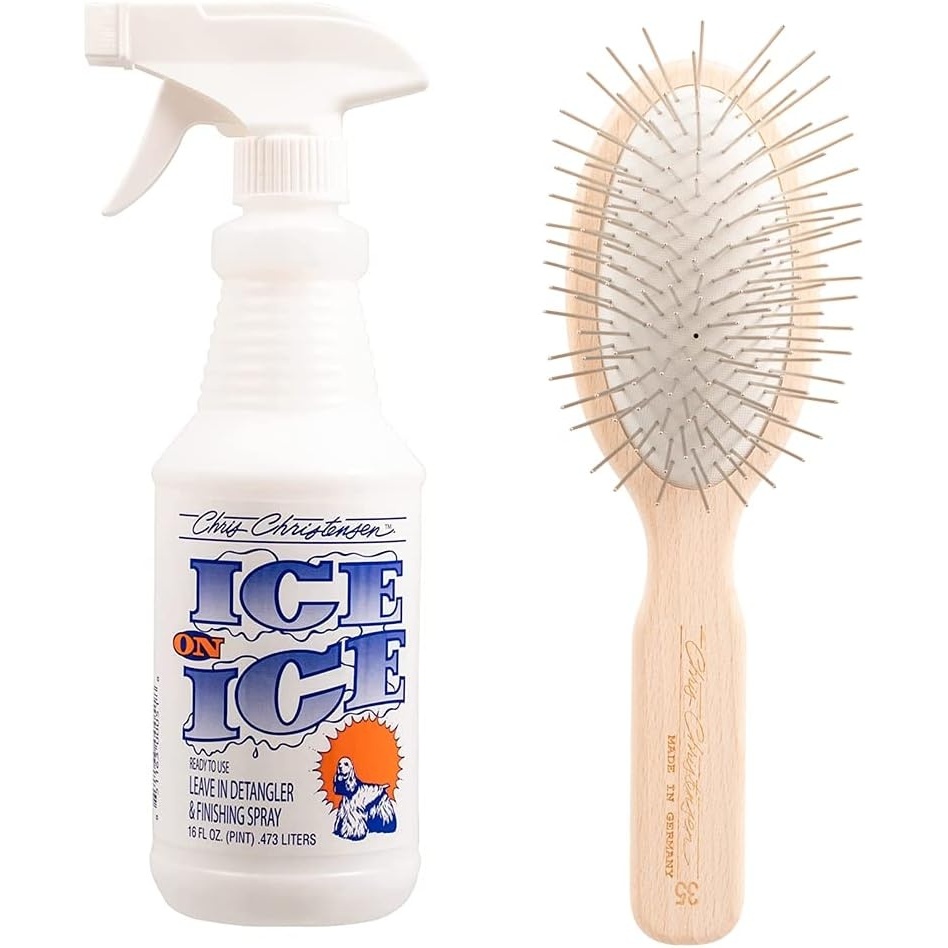 image:imageChris Christensen Detangle and Finishing Spray Dog Brush Bundle Ice on Ice Detangler amp Finishing Spray Adds Elasticity amp Strength 35mm Oval Original Series Brush Stainless Steel Pins