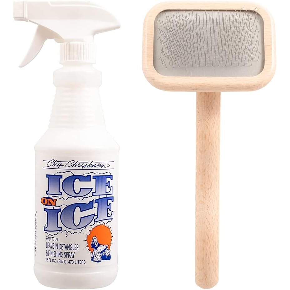 image:imageChris Christensen Detangler amp Finishing Spray Mark I Slicker Brush Bundle Ice on Ice Detangler for Elasticity amp Strength Stainless Steel Pins