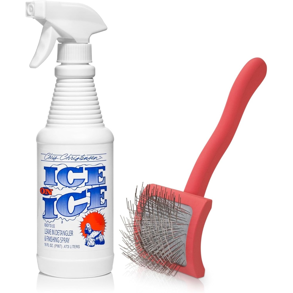image:imageChris Christensen Detangling and Finishing Spray Baby G Slicker Brush Bundle Ice on Ice Detangler for Elasticity amp Strength Fluff Remover