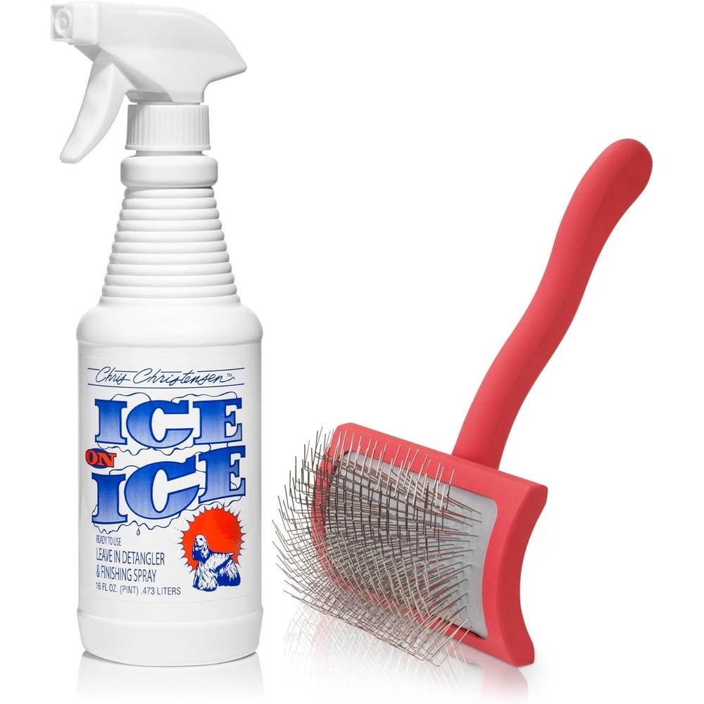 image:imageChris Christensen Dog Brush Bundle Ice on Ice Detangler amp Finishing Spray for Elasticity amp Strength Big G Medium Slicker Brush for Fluffing and Detangling