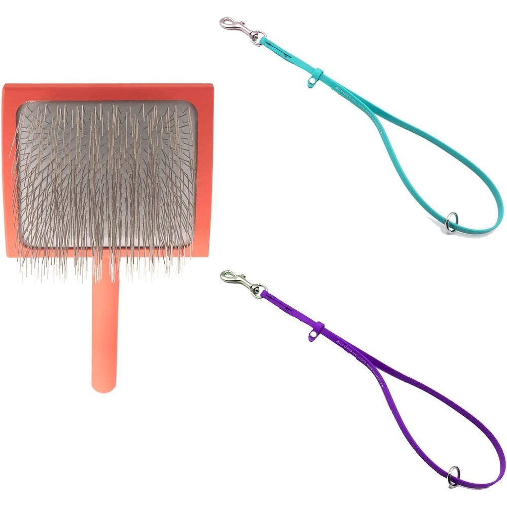 image:imageChris Christensen amp Jelly Pet Bundle Big G Slicker Brush Large Teal Grooming Loop Purple Grooming Loop Groom Like a Professional Made in USA