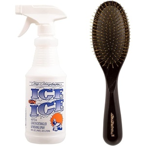 image:imageChris Christensen Detangle and Finishing Spray  Dog Brush Bundle Ice on Ice Detangler amp Finishing Spray Adds Elasticity amp Strength  20mm Oval Fusion Series Pin Brush Brass Pins