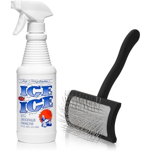 image:imageChris Christensen Detangle and Finishing Spray  Dog Brush Bundle Ice on Ice Detangler amp Finishing Spray Adds Elasticity amp Strength  Big K Slicker Medium Brush Fluff Detangle