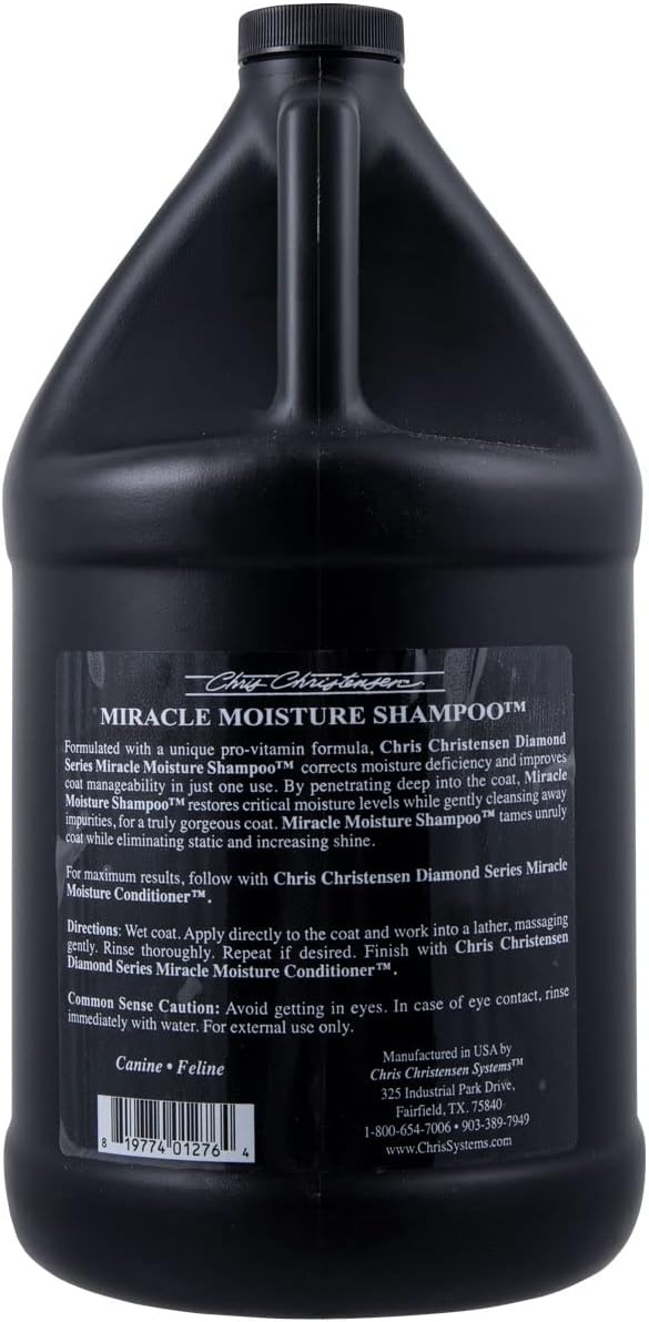 image:imageChris Christensen Gallon Liquid and Gallon Pump Dispenser Bundle Diamond Series Miracle Moisture Dog Shampoo Suitable for all Coats Max Moisture Gallon Pump Dispenser Easily Dispenses No Mess