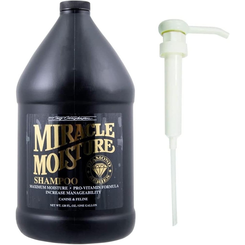image:imageChris Christensen Gallon Liquid and Gallon Pump Dispenser Bundle Diamond Series Miracle Moisture Dog Shampoo Suitable for all Coats Max Moisture Gallon Pump Dispenser Easily Dispenses No Mess