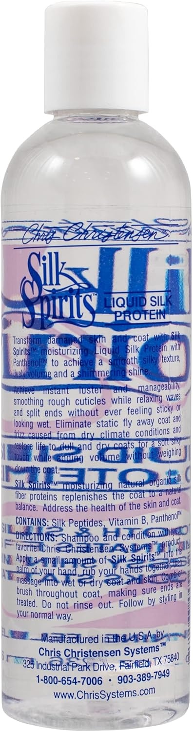 image:imageChris Christensen Silk Spirits Liquid Protein Smooth and Silky Eliminate Frizz Glossy Shine Black Statis Dog Conditioner Groom Like a Professional 8 oz