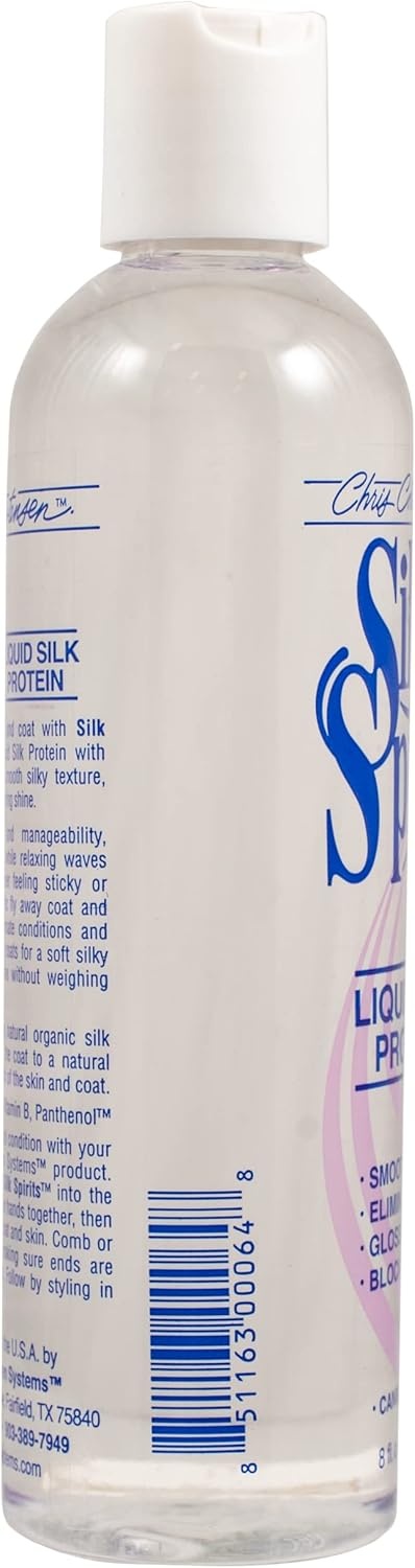 image:imageChris Christensen Silk Spirits Liquid Protein Smooth and Silky Eliminate Frizz Glossy Shine Black Statis Dog Conditioner Groom Like a Professional 8 oz