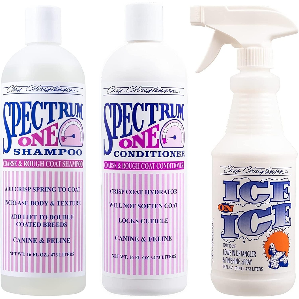 image:imageChris Christensen Shampoo amp Conditioner 16 oz Bundle Spectrum One Shampoo Spectrum One Conditioner Ice on Ice DentanglingFinishing Spray Groom Like a Professional Made in USA
