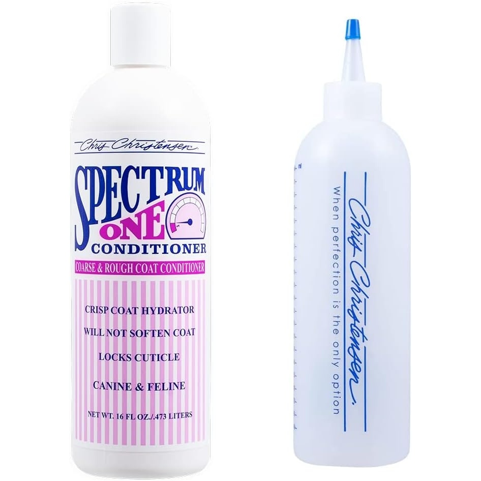 image:imageChris Christensen Applicator Measuring Bottle and Conditioner Concentrate Bundle Applicator Measuring Bottle 20mm Increments Spectrum One Conditioner Concentrate 16oz Coarse and Rough Coat