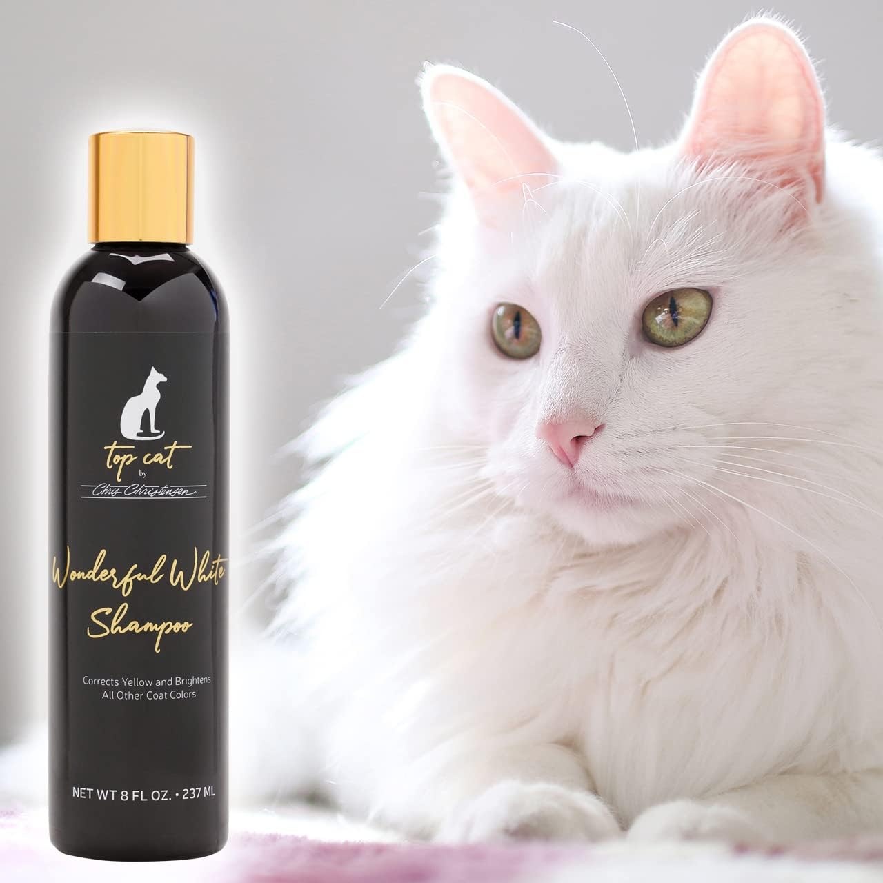image:imageChris Christensen Top Cat Wonderful White Shampoo for Cats Groom Like a Professional Corrects Yellow Brightens All Coat Colors Made in USA 32 oz