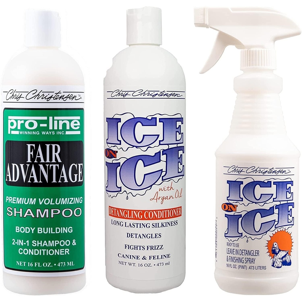 image:imageChris Christensen Shampoo amp Conditioner 16 oz Bundle ProLine Fair Advantage Shampoo Ice on Ice Detangling Conditioner DentanglingFinishing Spray Groom Like a Professional Made in USA