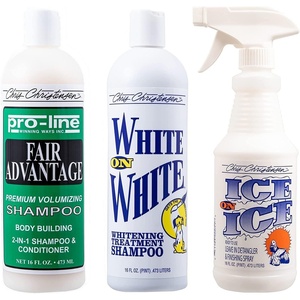 image:imageChris Christensen Shampoo amp Conditioner 16 oz Bundle  ProLine Fair Advantage Body Building 2 in 1  White on White Shampoo  Ice on Ice DetanglingFinishing Spray Groom Like a Professional
