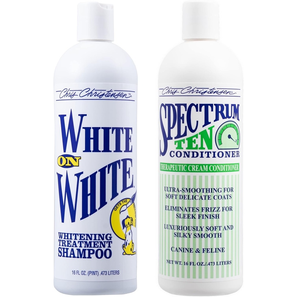 image:imageChris Christensen Shampoo amp Conditioner 16 oz Bundle White on White Shampoo Spectrum Ten Therapeutic Cream Conditioner Groom Like a Professional Made in USA